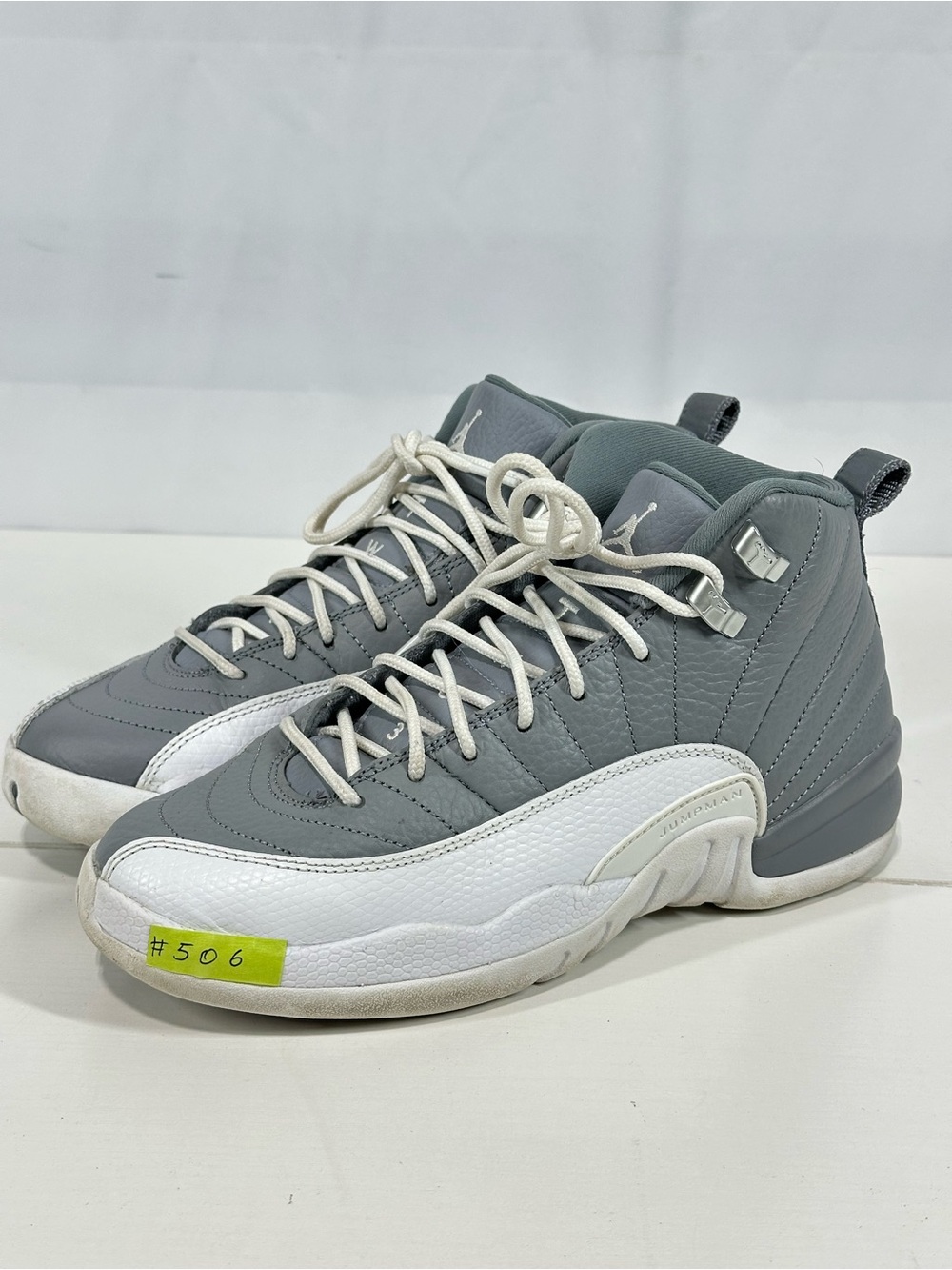 #506 Jordan Air Jordan 12 Retro GS Gray/White Leather High Top 6Y 153265-015